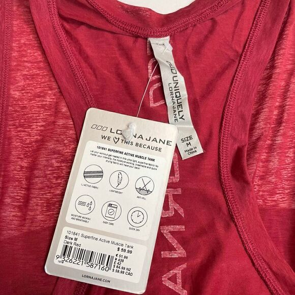 𝅺LORNA Jane NWT Superfine Active Muscle Tank Top in Dark Red Size Medium - Picture 12 of 16
